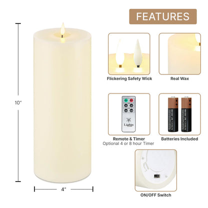LampLust Flickering Flameless Candles with Remote & Batteries, 4x10 Pillar Candles Set of 2, Real Ivory Wax, Candles Battery Operated, Wedding Centerpieces for Tables, Thanksgiving Decorations