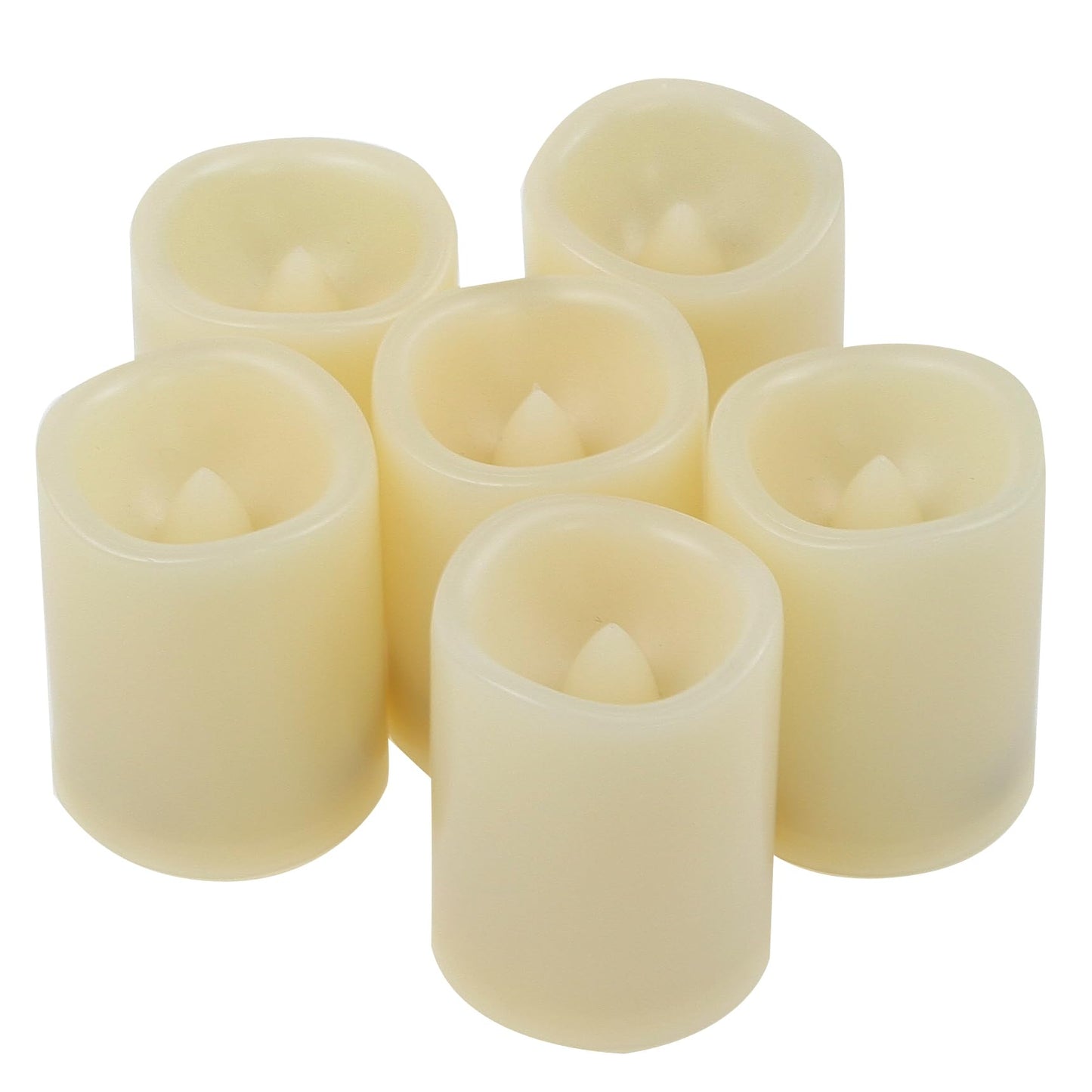 CANDLE CHOICE Battery Operated Flameless LED Votive Candles with Timer Realistic Flickering Electric Tea Lights Baptism Wedding Party Decorations Kitchen Home Decor Centerpieces 6 Pack Batteries Incl.