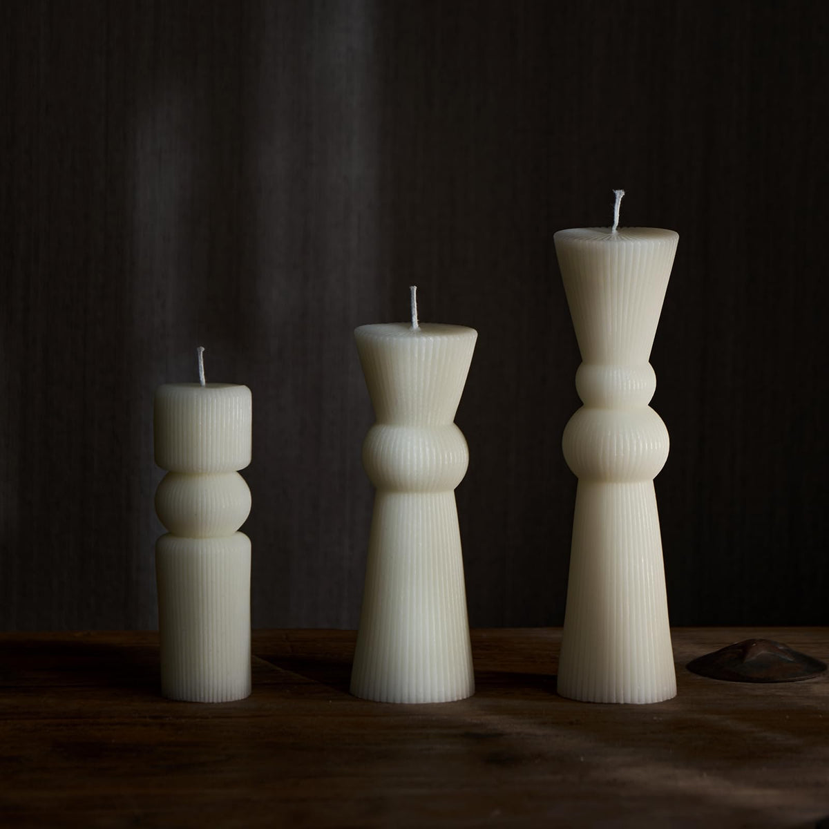 NATCENSE 3Pcs Pillar Candles Set - Handmade Ribbed Design for Modern Home Decor, Housewarming Gift, Room & Shelf Aesthetic Decoration, Long-Lasting Burning (White)