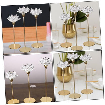 TOVINANNA Modern Simple Metal Candle Holder Small Crystal Lotus Candlestick Decorative Golden Wedding Candle Stand for Dining Room and Romantic Candlelight Dinner