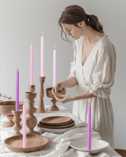 Ribbed Purple Taper Candles Set of 12 Unscented Dripless Smokeless Long Tall Tapered Candlesticks Wedding Advent Home Decor Dinner Christmas-Natural Color Series-10.6 Inch