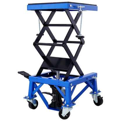 YOPTO Hydraulic Motorcycle Lift Table,300 lbs Capacity Motorcycle Scissor Jack Lift with Wide Deck,Motorcycles Stand W/ 4 Wheels,Hydraulic Foot-Operated Jack Stand for Small Dirt Bikes,Blue