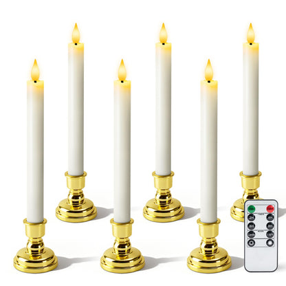 Meigic 6 Pcs Window Candles with Remote and Timer, White Battery Operated Candlesticks with Gold Holders, LED Christmas Candle for Window Home Xmas Holiday Decor