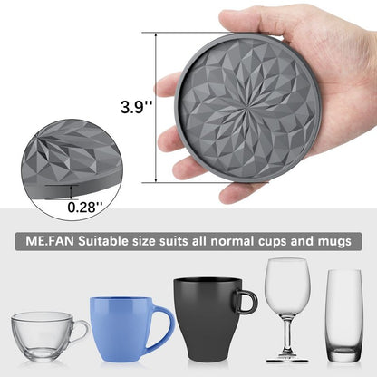 ME.FAN Silicone Coasters with Holder,[6 Pack] Drinking Coasters - Cup Mat for Hot or Cold Drinks, Thickened, Non-Slip, Non-stick,Deep Tray Ether