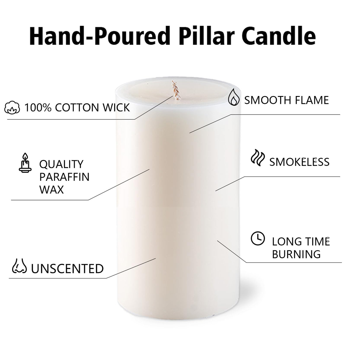 Unscented Ivory Pillar Candles Set of 6-2.8x4 inch - Dripless and Smokeless Large Pillar Candles, 50-Hours Long Burning Time Paraffin Candle for Dinner Table, Christmas and Home Decor