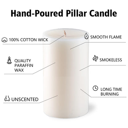 Unscented Ivory Pillar Candles Set of 6-2.8x4 inch - Dripless and Smokeless Large Pillar Candles, 50-Hours Long Burning Time Paraffin Candle for Dinner Table, Christmas and Home Decor