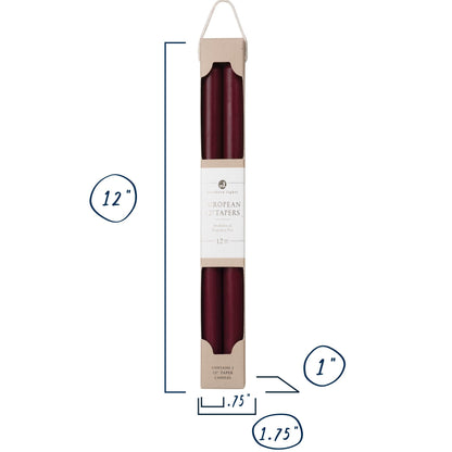 Northern Lights Candles - 12" 2PK Premium Tapers, Bordeaux - 72884