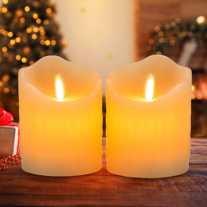 UNIVELA Flameless Candles, 3 X 4'' Flameless Candles with Remote, 2 Set Battery Operated Candle, Real Wax Dripping LED Candles with Timer, Flickering Feature, Electric Fake Candle for Christmas Decor