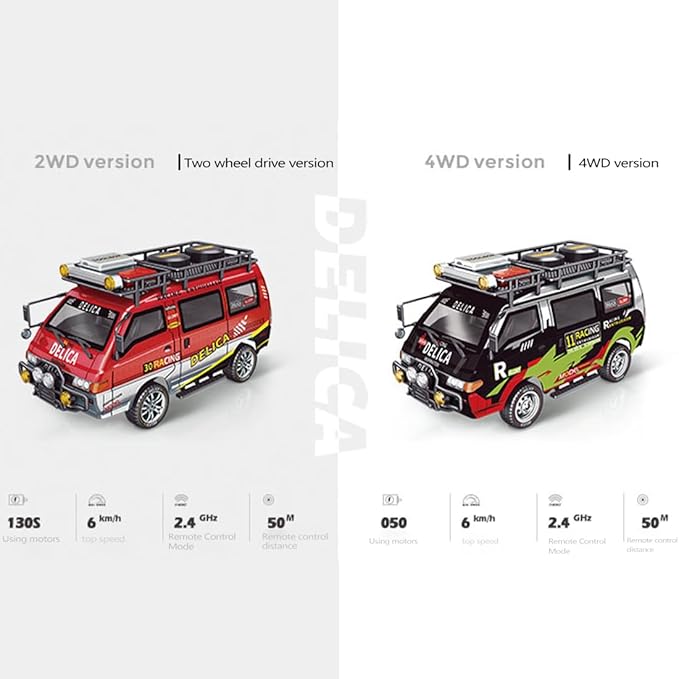1:24 Scale RC Delica Van Model 2.4Ghz Full Proportional 2WD RC Model Vehicle with 130S Motor Remote Control Car for Adults &amp Hobbyists