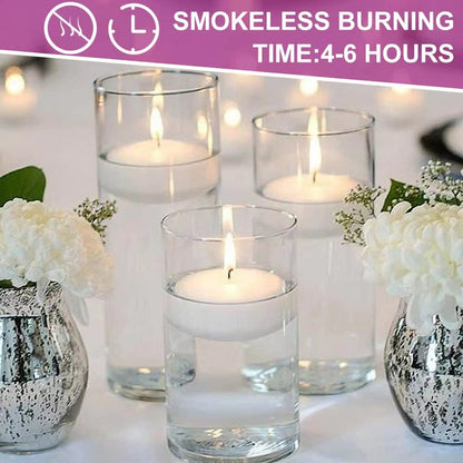 Thleunei 12 Pack Floating Candles 2” 6 Hour White Unscented Dripless Wax Discs, Floating Candles for centerpieces, Cylinder Vases, Wedding, Party, Pool, Holiday