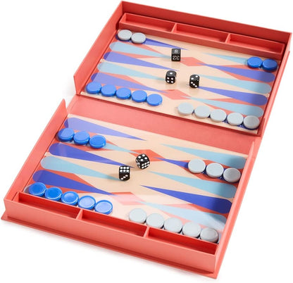 Printworks Art of Backgammon – Bold Red &amp Blue Acrylic Game Compact Book-Style Set for Adults Stylish Strategy Board