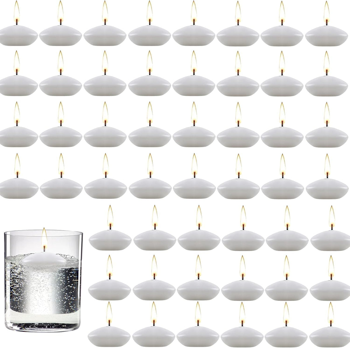 100 Pieces 1.5 Inch Unscented Floating Candles Set, Small Floating Candles for Centerpieces Dripless Wax Discs for Holiday, Wedding, Halloween, Christmas, Valentine's Day, Pool Party(White)