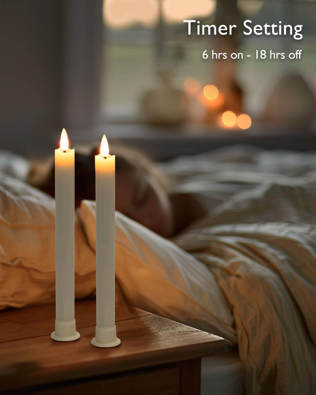 Homemory Real Waxy Flameless Taper Candles with Remote Timer, LED Candlesticks Flickering, Battery Operated Candles with Holders, 9.6 Inches for Home Christmas Wedding Celebration Decor, White, 6 Pcs