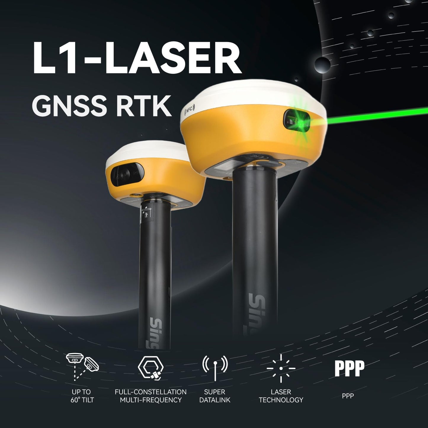 L1-Laser GNSS RTK Surveying Equipment with IMU Rover & Base, GNSS Receiver | Handheld Collector with Software & AR Stakeout | 2cm Accuracy, 15km UHF, 120° Tilt Survey, Supports PPP/PPK/RTK/NTRIP/Radio
