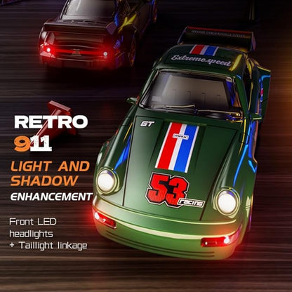 911 Series RC Drift Car 1:43 Scale Mini Model with Alloy Build – Door-Opening Function Gyro Auto Calibration LED Underglow for Hobbyists &amp Collectors（Yellow）