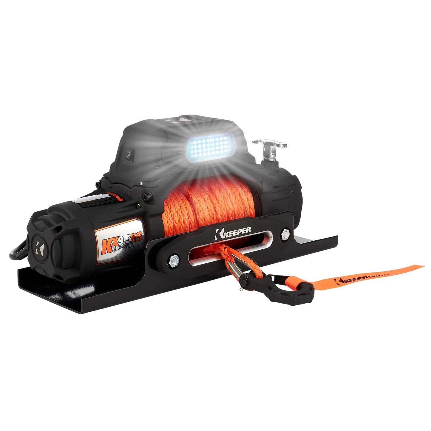 KEEPER Extreme Series KX9500E 12V Electric Winch with 85FT Synthetic Rope – Powerful 9500 LB Pulling Capacity, Heavy-Duty Off-Road Towing Winch with Waterproof Design for Trucks, ATVs & More