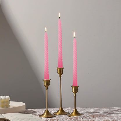Topsics Taper Candles, Spiral Twisted Taper Candles Set of 4, Unscented Taper Candlesticks 10 inch Tall, Home Decor Kitchen Decor Wedding Decorations (Pink)