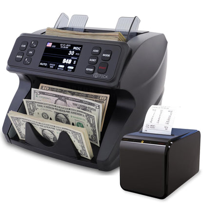 DETECK DETECK DT600 Bank Grade Money Counter Machine Mixed Denomination, Multi Currency Value Counting Money Machine, Serial Number, 2CIS/UV/IR/MG/MT Counterfeit Detection with DT50P Printer