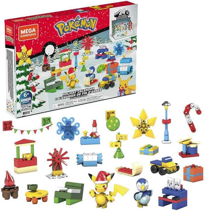 MEGA Pokémon Building Toys Set Holiday Calendar with 202 Pieces 2 Poseable Characters and Accessories for Kids