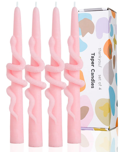 LPUSA Pink Taper Candle Candlestick Snake Soy Candles Unscented Wedding Party Wax Unscented Dinner Candle Dripless,8 inch,Set of 4,Snake