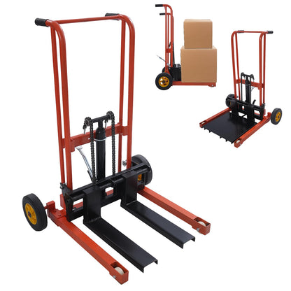 Hydraulic Material Lift Pallet Truck, 577LBS Capacity Adjustable Lift Stacker Heavy-Duty Hydraulic Material Lift Winch Stacker Forklift w/Removable Lifting Plate for Workshops Warehouses Factories