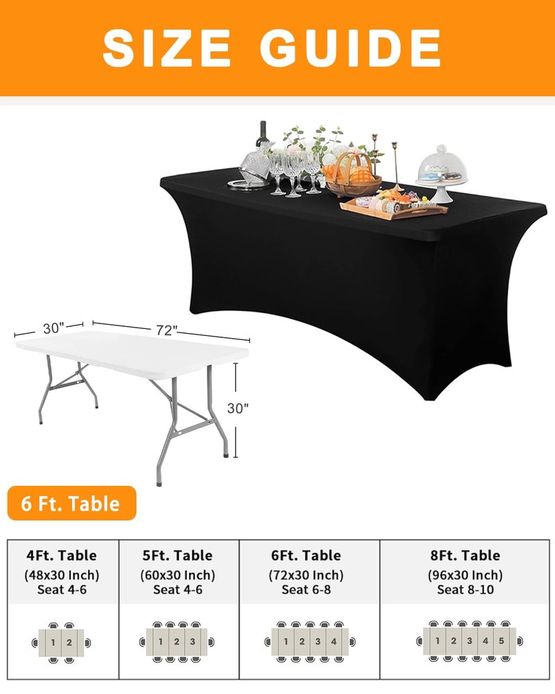 Spandex Table Cover 2 Pack 6FT Black Fitted Tablecloths,Washable Wrinkle Resistant Stretch Table Cloth Rectangle for Vendor Booth Display Items,Party Supplies for Adults,Wedding Decorations,Banquet