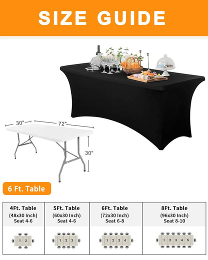 Spandex Table Cover 2 Pack 6FT Black Fitted Tablecloths,Washable Wrinkle Resistant Stretch Table Cloth Rectangle for Vendor Booth Display Items,Party Supplies for Adults,Wedding Decorations,Banquet