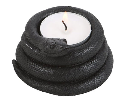 Ebros Gift Wicca Witchcraft Sorcery Dark Magic Black Coiled Serpent Snake Tea Light Votive Candleholder Figurine Reptile Snakes Occult Tea Light Candle Holder (1)