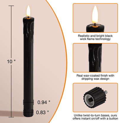 Eywamage Black Dripping Wax Flameless Taper Candles with Remote, Flickering LED Wax Candlesticks Battery Operated Set of 6