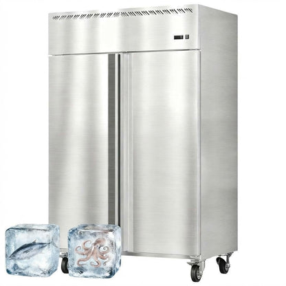 48-Inch Commercial Upright Freezer, 36 Cu. Ft. Stainless Steel Reach-In Deep Freezer with 2 Solid Doors, Digital Temp Control (-8°F to 0°F), Auto Defrost & 6 Shelves for Restaurant, Cafe & Kitchen