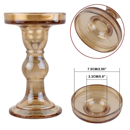 BTGLLAS 6-Piece Set of Amber Glass Candlestick, Crystal Candlestick Holder Holder and Conical Candle, Christmas Candle Holder Decoration, Family Living Room Wedding Candle Holder (Amber 2sets)