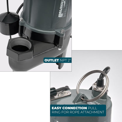XtremepowerUS 3/4HP Submersible Sump Sewage Pump 8400 GPH Stainless Steel Vertical Float Switch Garden 2" Outlet, Piggy-Back Plug