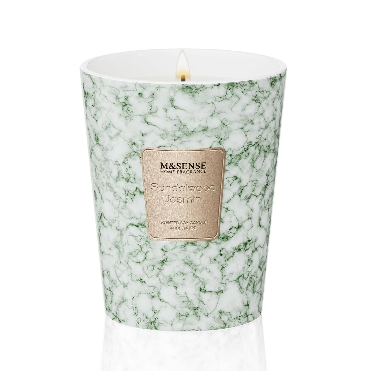 M&SENSE Sandalwood Jasmin Scented Soy Candle, 3 Wick Highly Scented 14.1 Oz 75H, Aromatherapy Christmas Gift for Women and Men