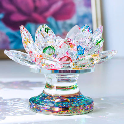 H&D HYALINE & DORA Colorful Crystal Lotus Flower Candle Holder Tealight Holders (4.5inch-Multi)