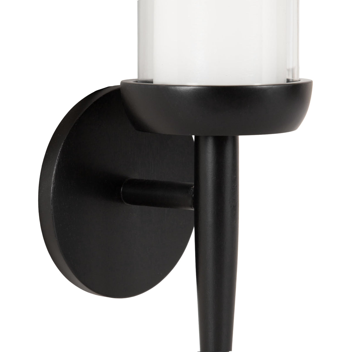 Kate and Laurel Shae Transitional Wooden Wall Sconce; 5 x 5 x 13; Black; Modern Candle Holder with Removable Glass Cylinder for Flameless Pillar Candles in Bedroom or Entryway