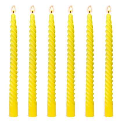 6 Pack 10 Inch Yellow Spiral Taper Candles for Summer Spring Home Decoration, Unscented Dripless Twisted Candlesticks for Dinner Birthday Party Outdoor Gathering and Easter