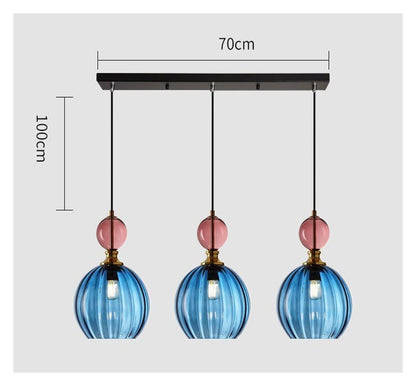 Modern Chandelier, Nordic Colored Glass Chandeliers Postmodern Creative Designer Restaurant Bar Counter Bedroom Bedside Lamp LED Lighting Fixtures(Blue 3 Heads)