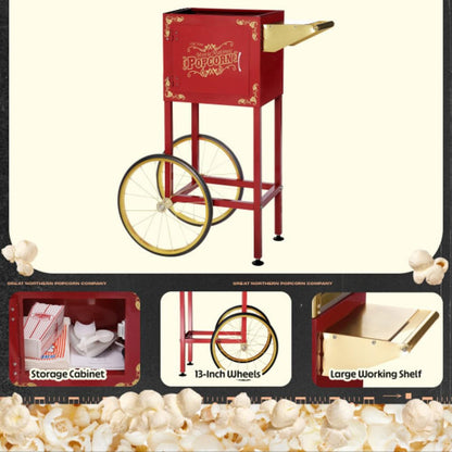 Matinee Popcorn Machine with Cart - 8oz Popper with Stainless-Steel Kettle, Warming Light, and Accessories by Great Northern Popcorn (Red)