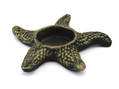Hampton Nautical Cast Iron Starfish Decorative Tea Light Holder, 4.5", Antique Gold