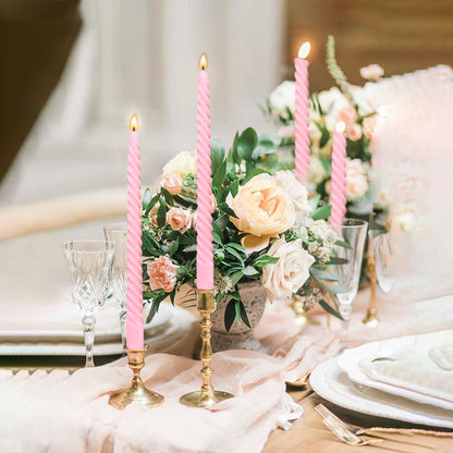 20 Pack 10 Inch Pink Spiral Taper Candles for Holiday Home Decoration, Unscented Dripless Twisted Candlesticks for Dinner Party Wedding Valentines Day Baby Shower and Easter
