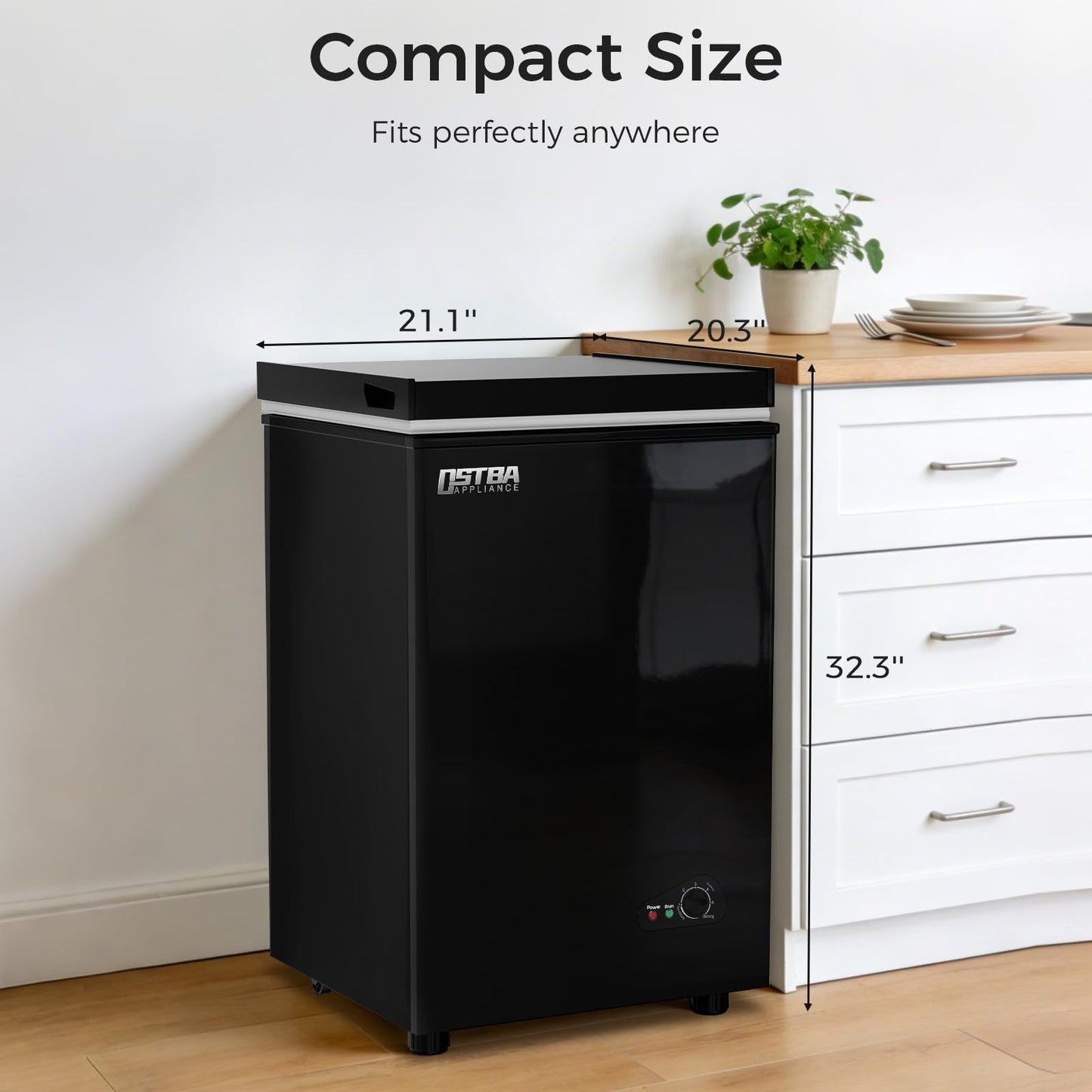 OSTBA 3.5 Cu.Ft Chest Freezer, Compact Deep Freezer with 2 Removable Baskets, Bottom Wheels, 6-Level Temperature Control with Fast Freeze Mode, Energy Saving Quiet Freezer, Black