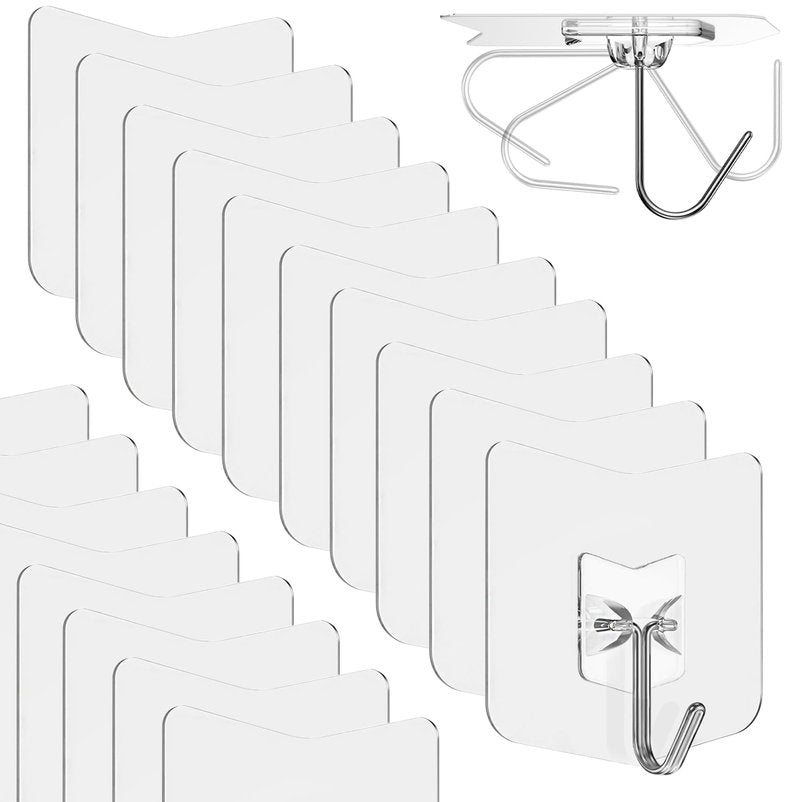 Heavy Duty Adhesive Hooks 18 Pack - Holds 15 lbs, No Drill Stick Plastic Hook Hangers for Hanging Towel Shower Bathroom, Kitchen, Cabinet - Strong Wall Hanger for Ornaments, Apartment Bedroom
