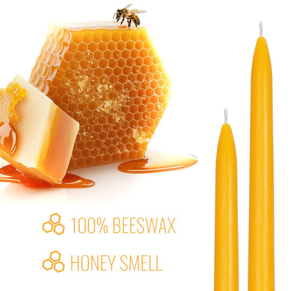 24 Pack Beeswax Taper Candles Bulk,8 Inch Natural Unscented Bees Wax Candles,Smokeless Dripless 6 Hour Long Burn Time Beeswax Candle Sticks for Home Decor (Yellow)