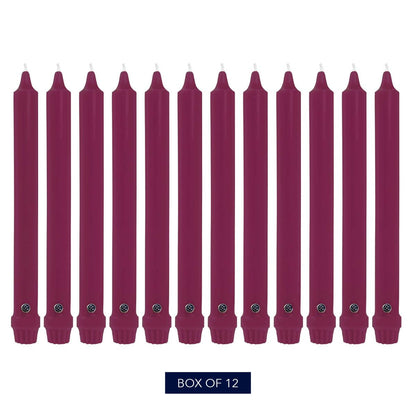 Colonial Candle Unscented Taper Candle, Classic Collection, Mulberry, 10 In, Pack of 12 - Up to 8 Hours Burn