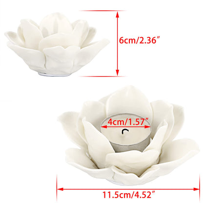OwnMy 4.5 Inch Ceramic Lotus Flower Tea light Holder Lotus Petals Candle Holder Candlestick, Votive Flower Tealight Candle Holder Candle Lamps Holder with Gift Box for Home Decor Wedding Party (White)