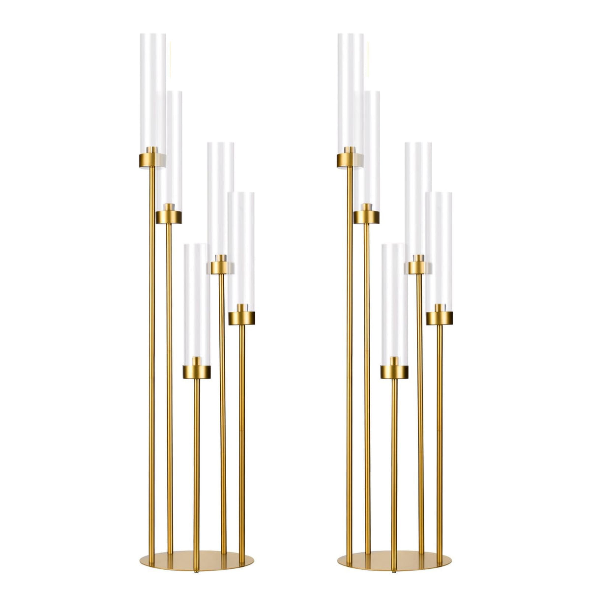2PCS Gold Floor Candelabra,5 Arm Candle Holder Tall Floor Candle Holder with Acrylic Lampshade for Wedding Table Birthday Party Home Decoration Fit LED Taper Candles