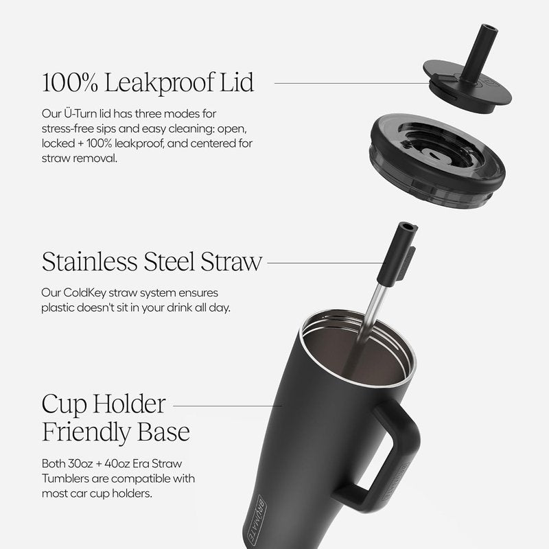 BrüMate Era 30 oz Tumbler with Handle and Straw | 100% Leakproof Insulated Water Bottle Tumbler with Lid and Flexible SoftSip Straw | Made of Stainless Steel | Cup Holder Friendly | 30oz (Houndstooth)