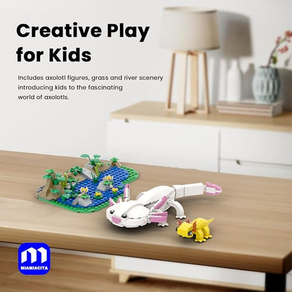 Axolotl Toy Building Set Axolotl Doll Figures with Grass and River Scenery Accessories Building Kits Axolotl Toys A Gift for Kids Boys and Girls Ages 6 and Up