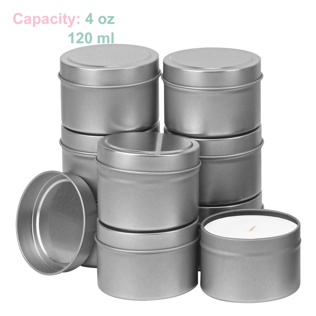 IHDYPPEW 48 Pack 4 oz Silvery Candle Tins with Lids, Empty Tin Candle Jars for Making Candles, Party Favors, Spices, Jewelry, Cosmetics