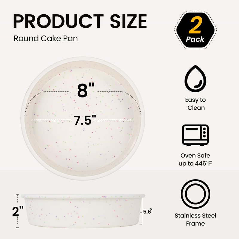 Vinino 8 Inch Silicone Round Cake Pan with Metal Reinforced Frame Set of 2, Nonstick Silicone Springform Pan for Baking Suitable for Making Layers, Cheese & Chocolate Cakes